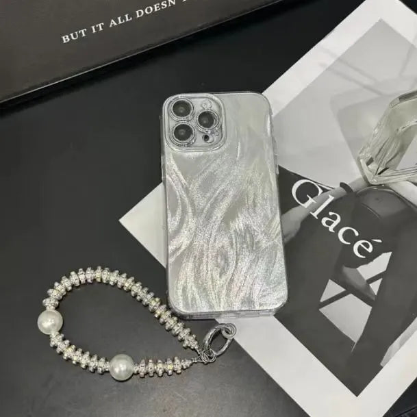 Glitter phone case for Apple iPhone 11-15, shockproof, black, shows all-inclusive fit with lens protector and bracelet