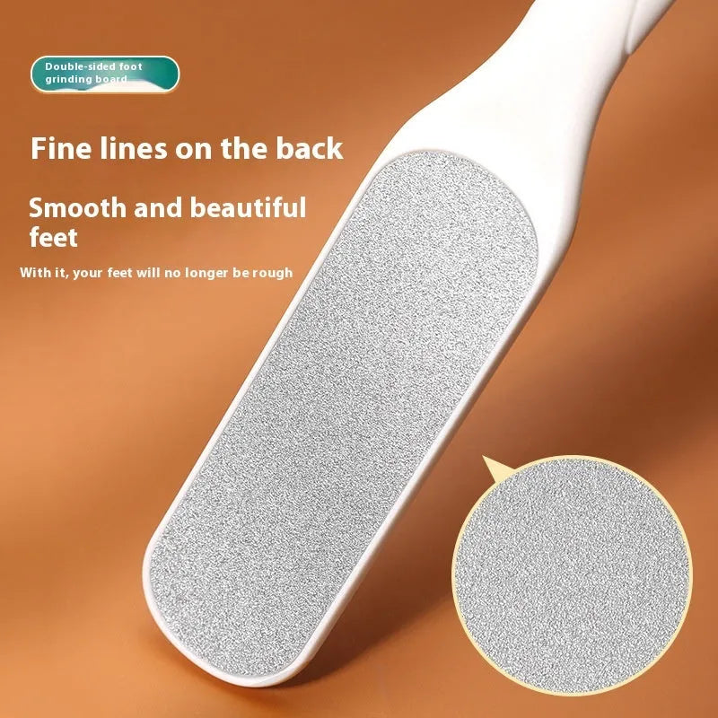 Stainless steel foot grinder with double-sided sandpaper file for pedicure and callus removal.