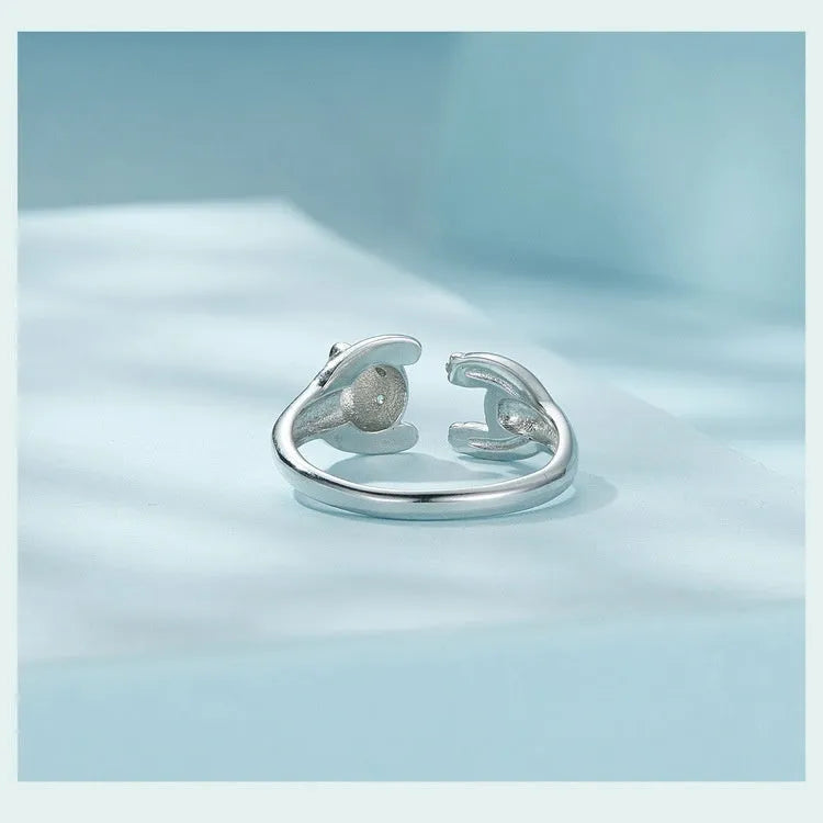 Adjustable panda open ring bracelet in sterling silver with white gold plating
