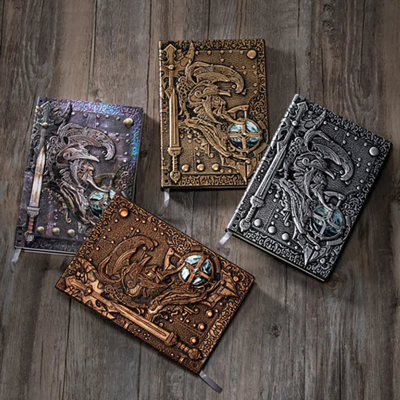 A5 leather notebook with 3D warriors relief embossing on cover showing bronze colour option