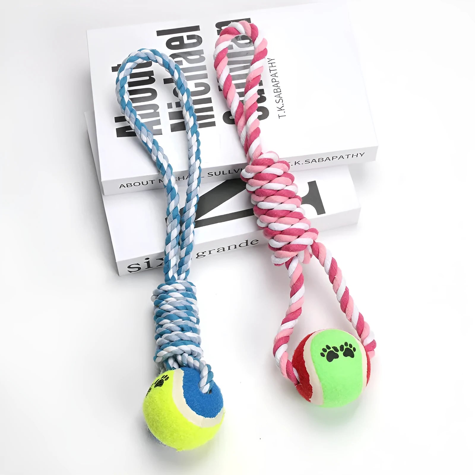 38 cm long cotton string dog toy for medium to large breeds in red, white and blue colour options