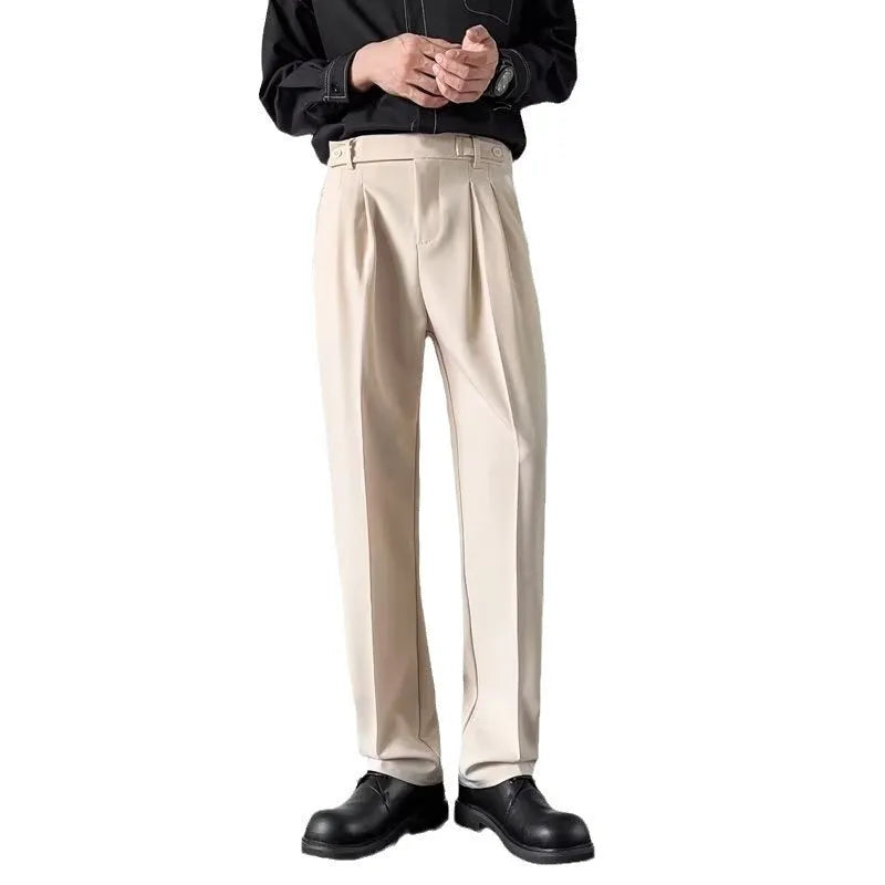 Men's straight-leg suit trousers in apricot or black with loose fit design