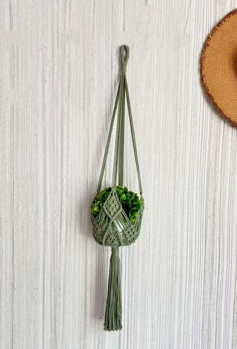 Hand-woven minimalist flower pot in polyester cotton fabric shown in brown colour