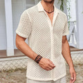 Men's short sleeve lapel cardigan shirt in cotton blend fabric