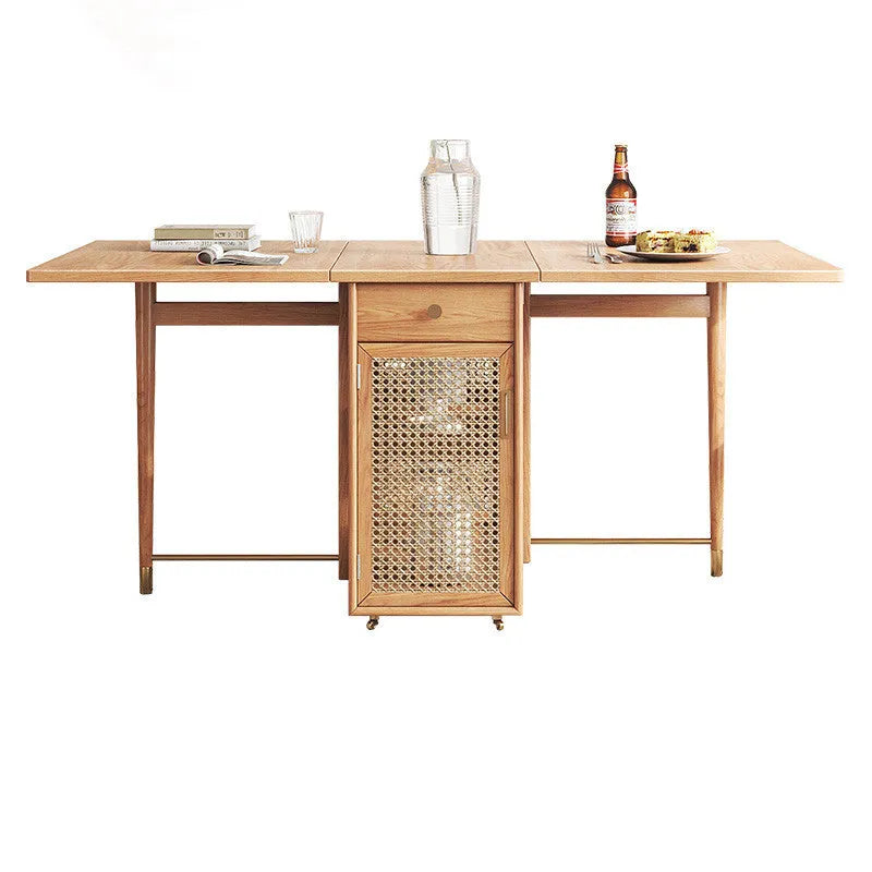 Wooden folding dining table with rattan log finish in natural wood colour, 1.45m or 1.57m option