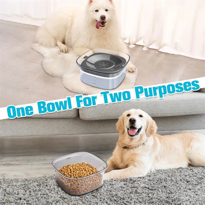 70oz Large Capacity Dog Water Bowl with Spill Proof Design, 2L Transparent Visible Water Level Slow Drinking Bowl for Dogs and Cats, Antispill Non-Slip Silicone Plugs and Frosted Bottom for Clean Floors
