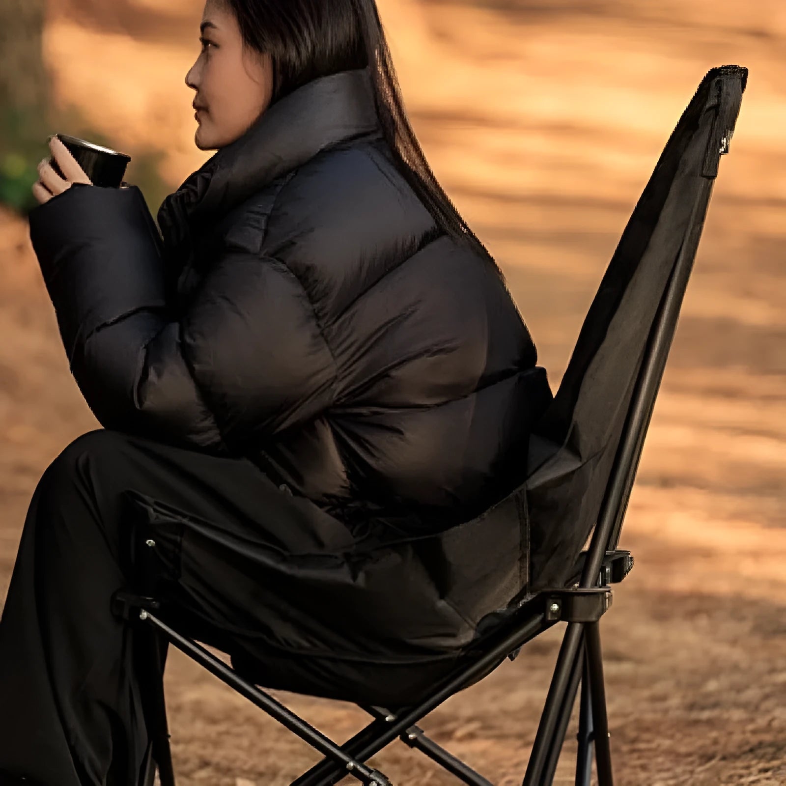 Night black Oxford cloth camping recliner folding chair in moon chair style