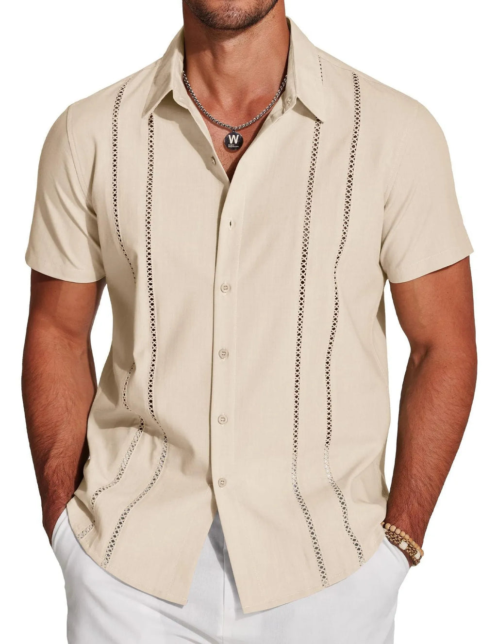 Men's slim-fit elastic Hawaiian shirt with digital print pattern in casual cardigan style