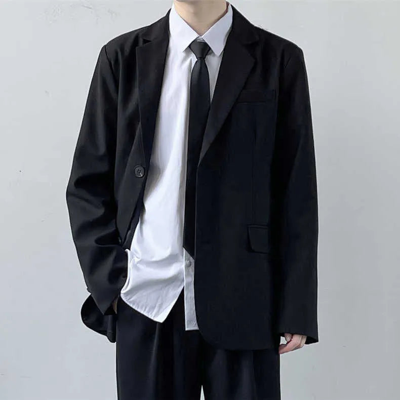 Plus size men's suit jacket set with trousers, shirt and tie in college style loose fit