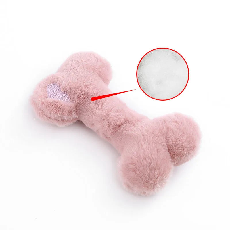 Blue Love Bone plush dog toy with squeaker for interactive chewing play