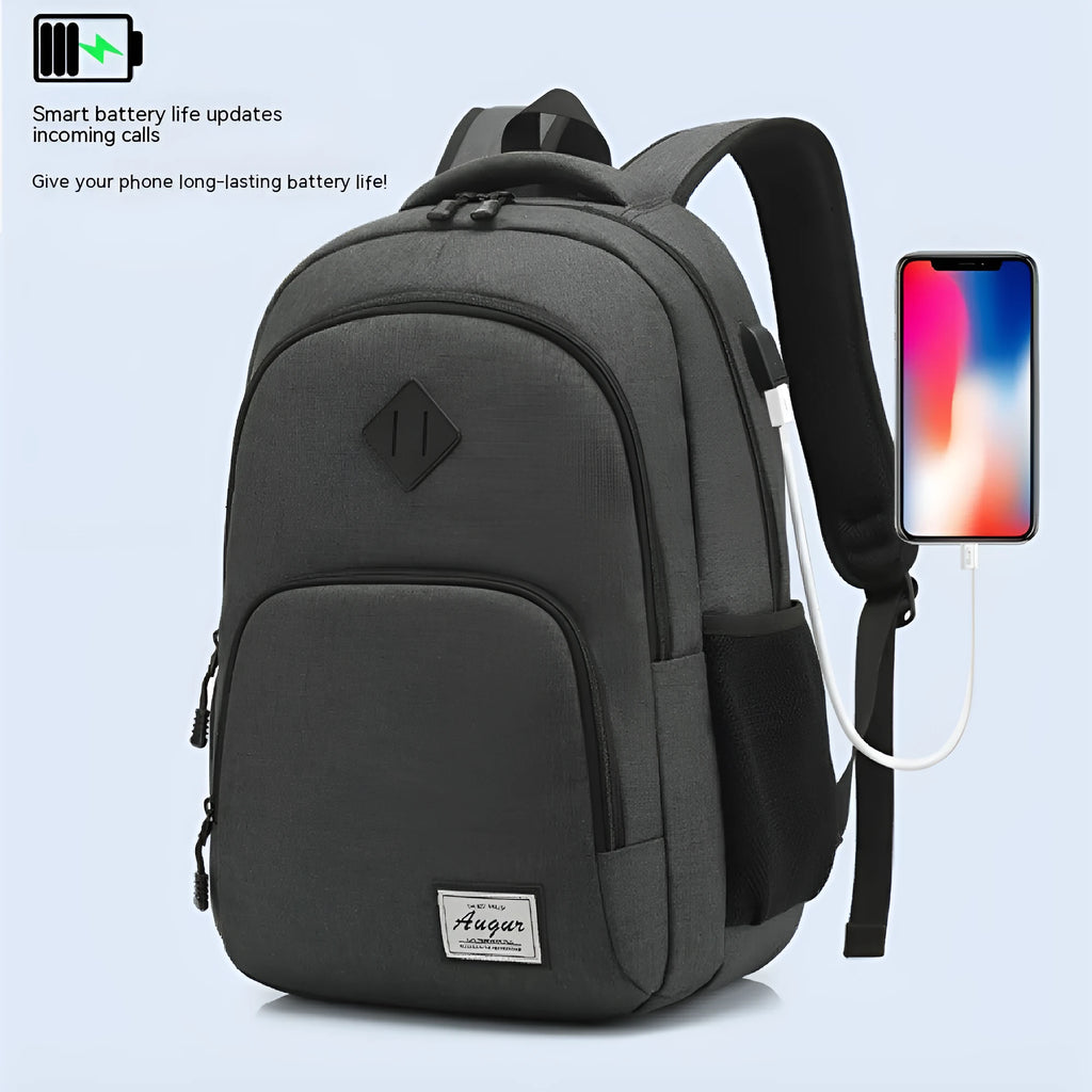 Lightweight nylon backpack with USB charging interface in various grey and black colour options