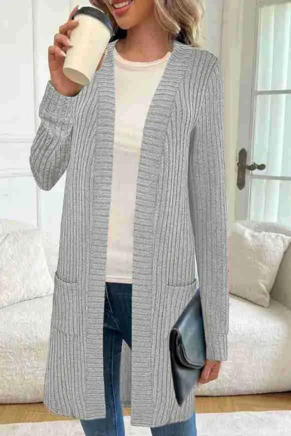 Long sleeve loose fit knitted cardigan jacket in black colour