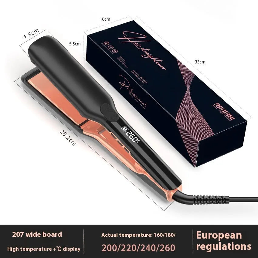 Hair straightener with temperature display showing 207℃ on ceramic anion plates