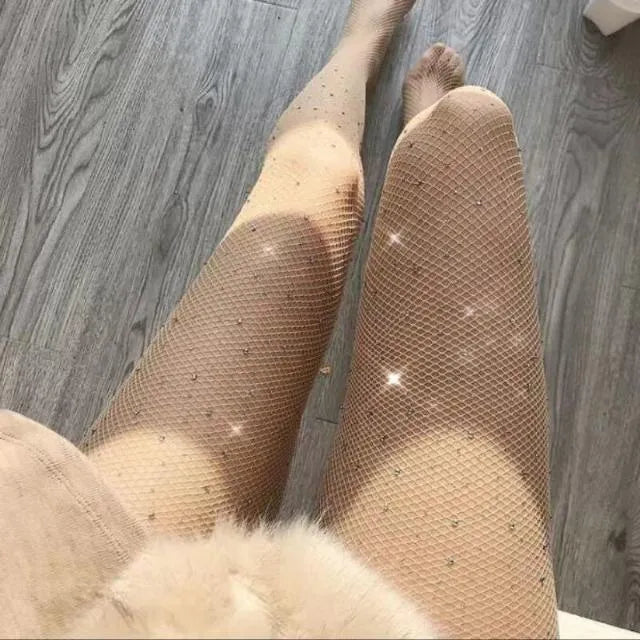 Mesh women's fishnet stockings with diamond pattern in skin colour, black, or white free size