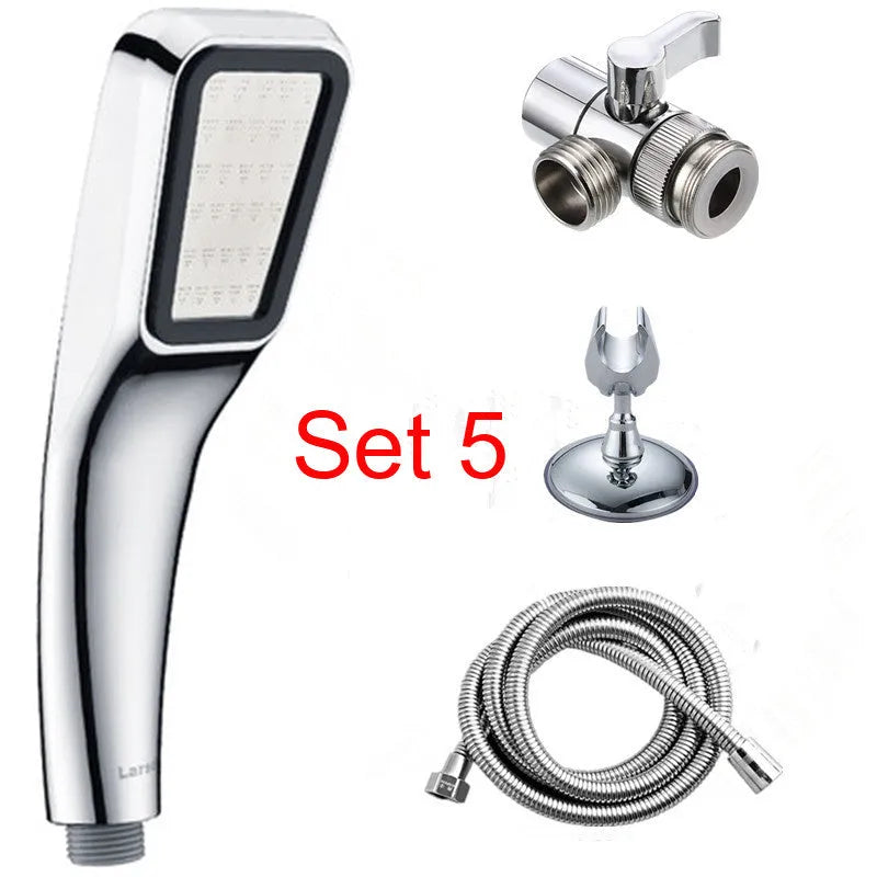 Orange hand-held pressurised shower set with rain function spray option