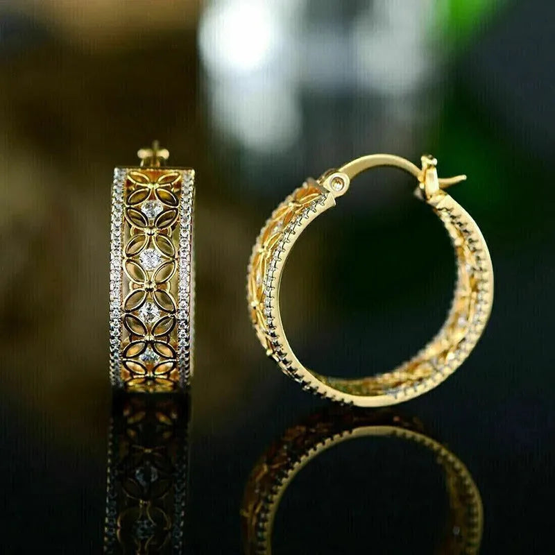 Geometric horse eye flower butterfly copper ear clips with yellow gold finish for women