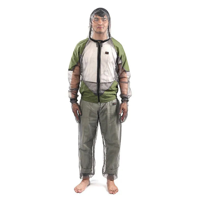Men's anti-mosquito plaid mesh coat in gray for outdoor cycling and hiking