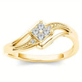 Women's yellow gold coloured copper diamond ring with micro-inlaid zircon geometric design