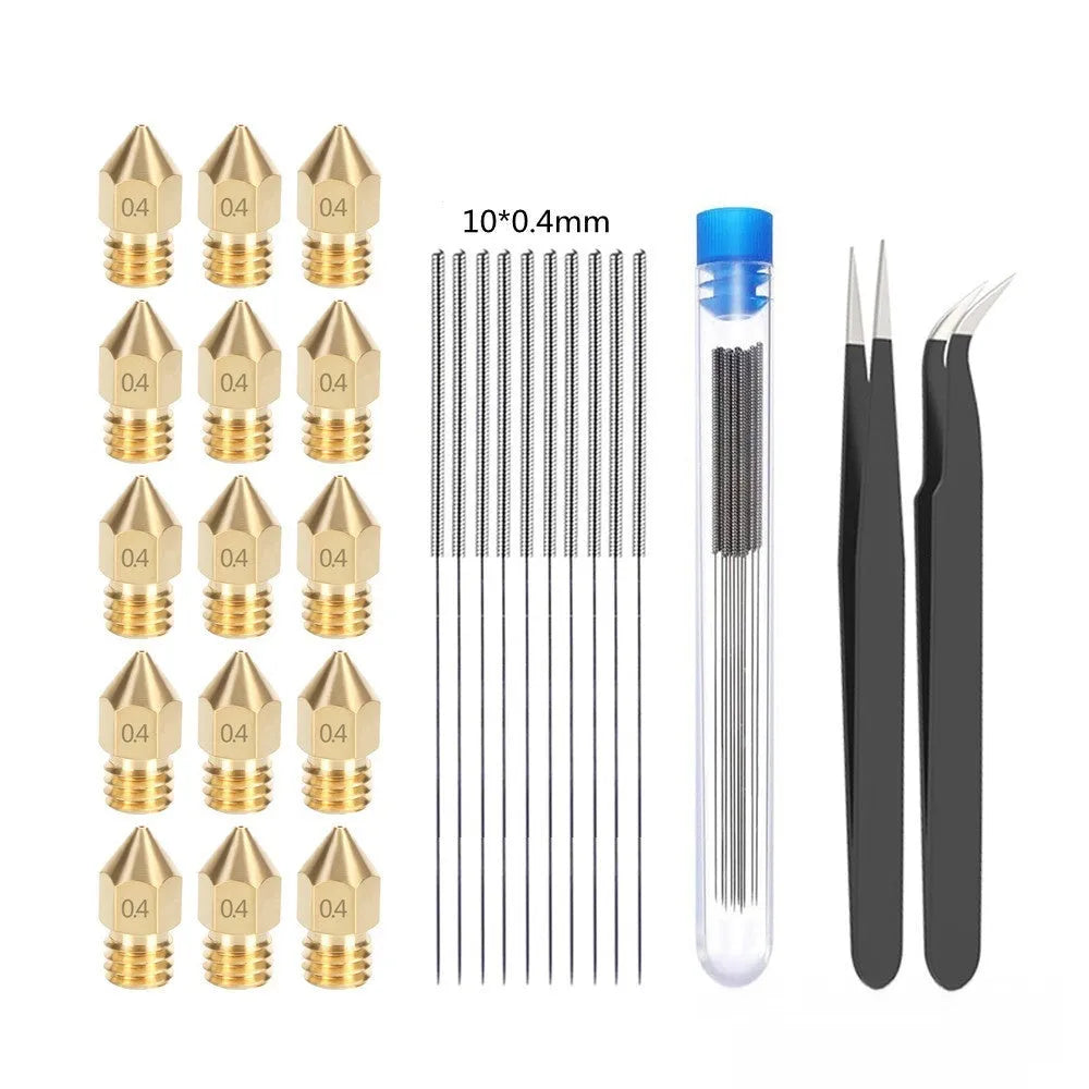 MK8 brass nozzle and stainless steel cleaning pin kit for Ender 3 3D printers