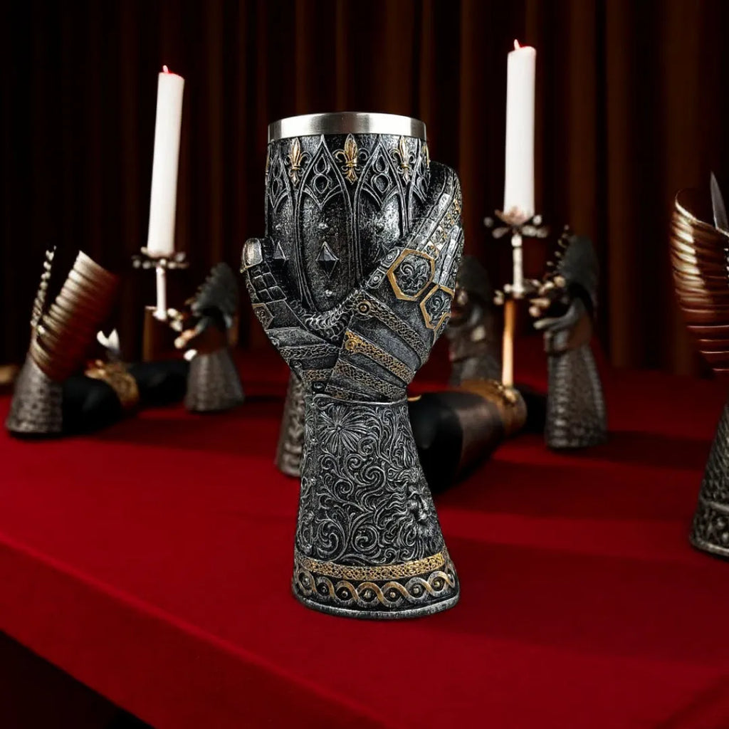 Medieval Knight Goblet wine glass with wrist splint cup in stainless steel and resin retro style
