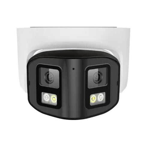 4MP dual-lens IP security camera with panoramic view and IP66 waterproof housing
