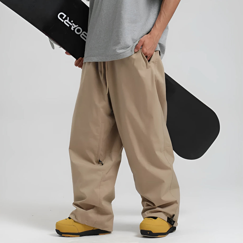 New loose single-board windproof waterproof breathable wide-leg work pants in khaki, neutral fit, polyester fabric