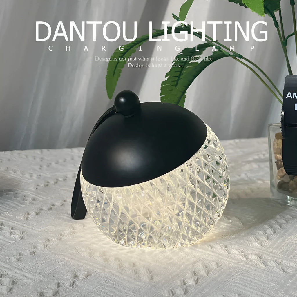 Portable touch dimmable desk lamp in modern minimalist design, 12cm diameter and height