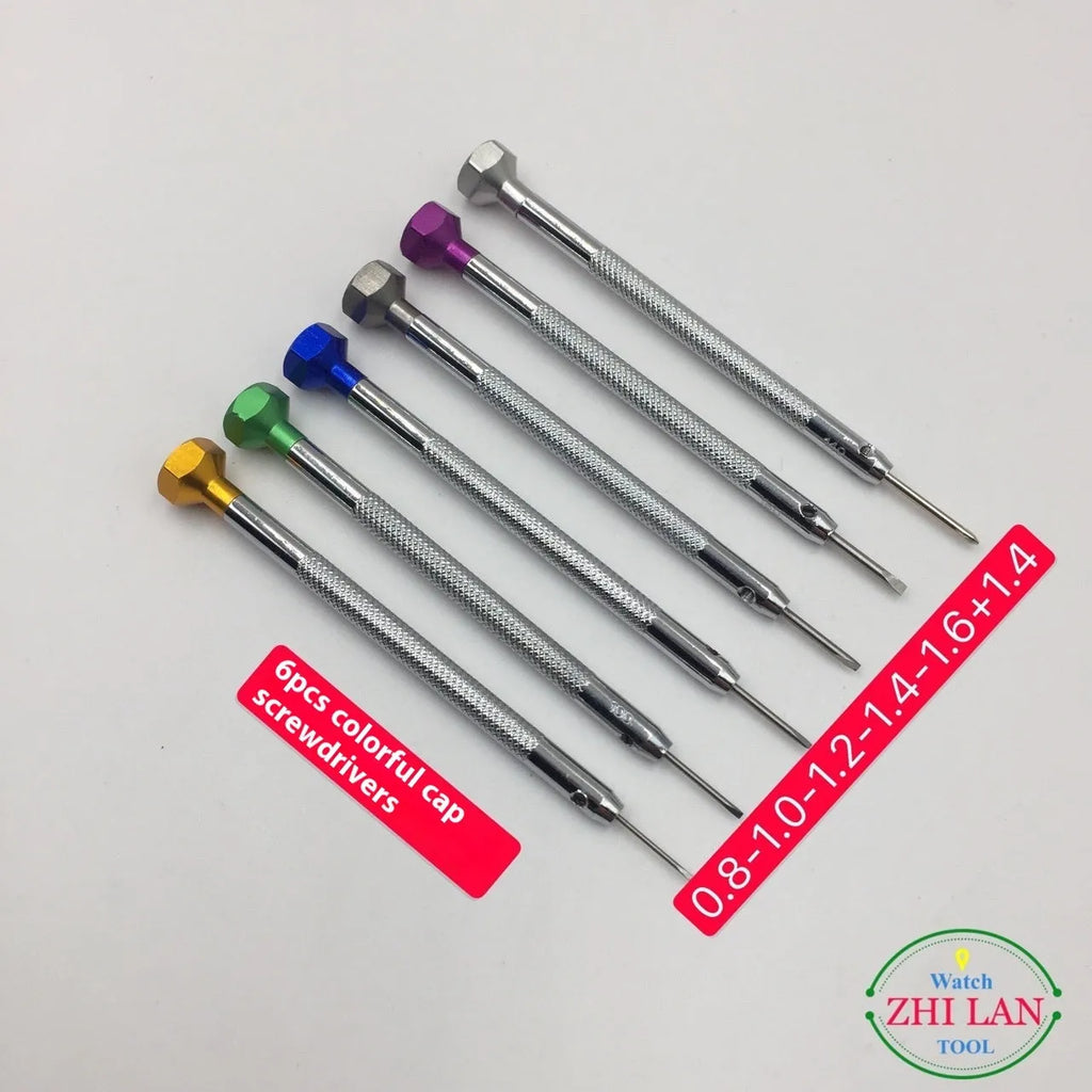 6-piece colour aluminium handle watch repair screwdriver set with spring steel cutter heads
