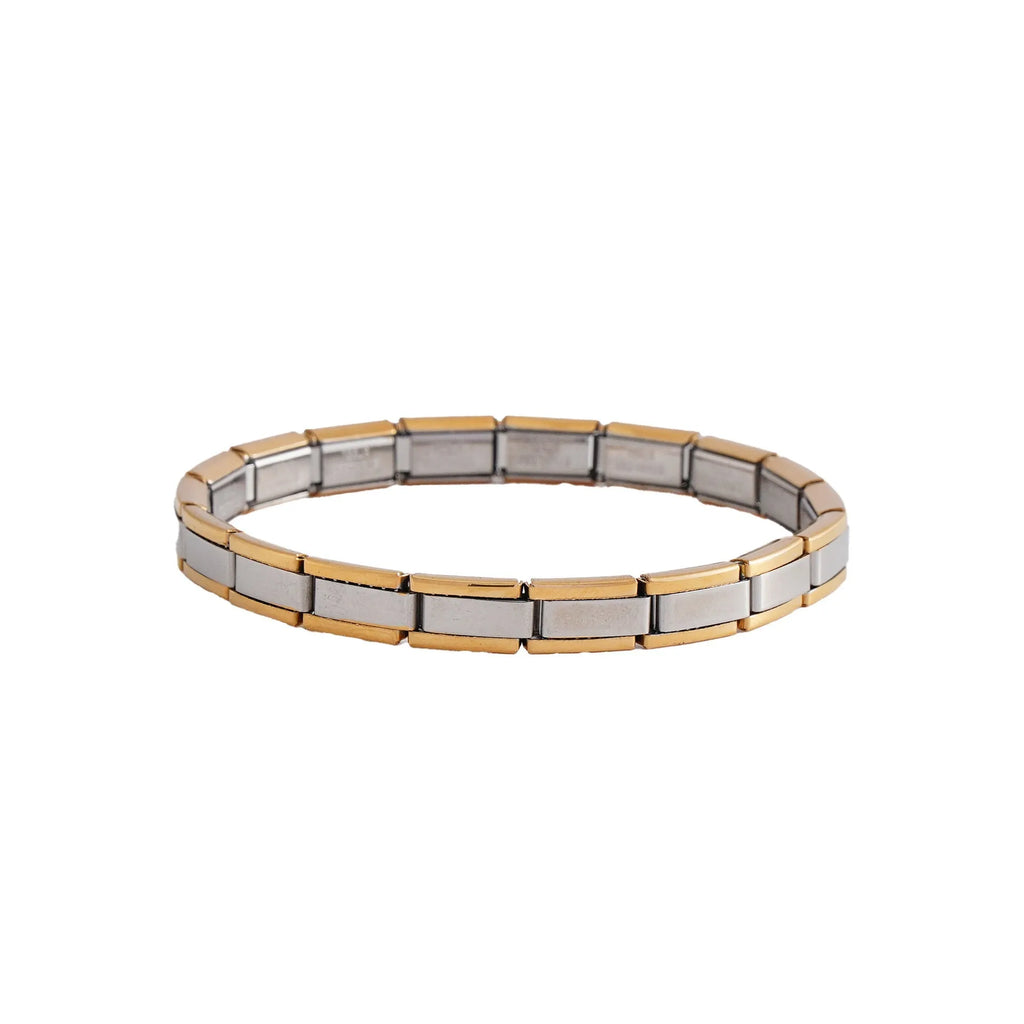Stainless steel geometric unisex bracelet in steel colour with ring motif