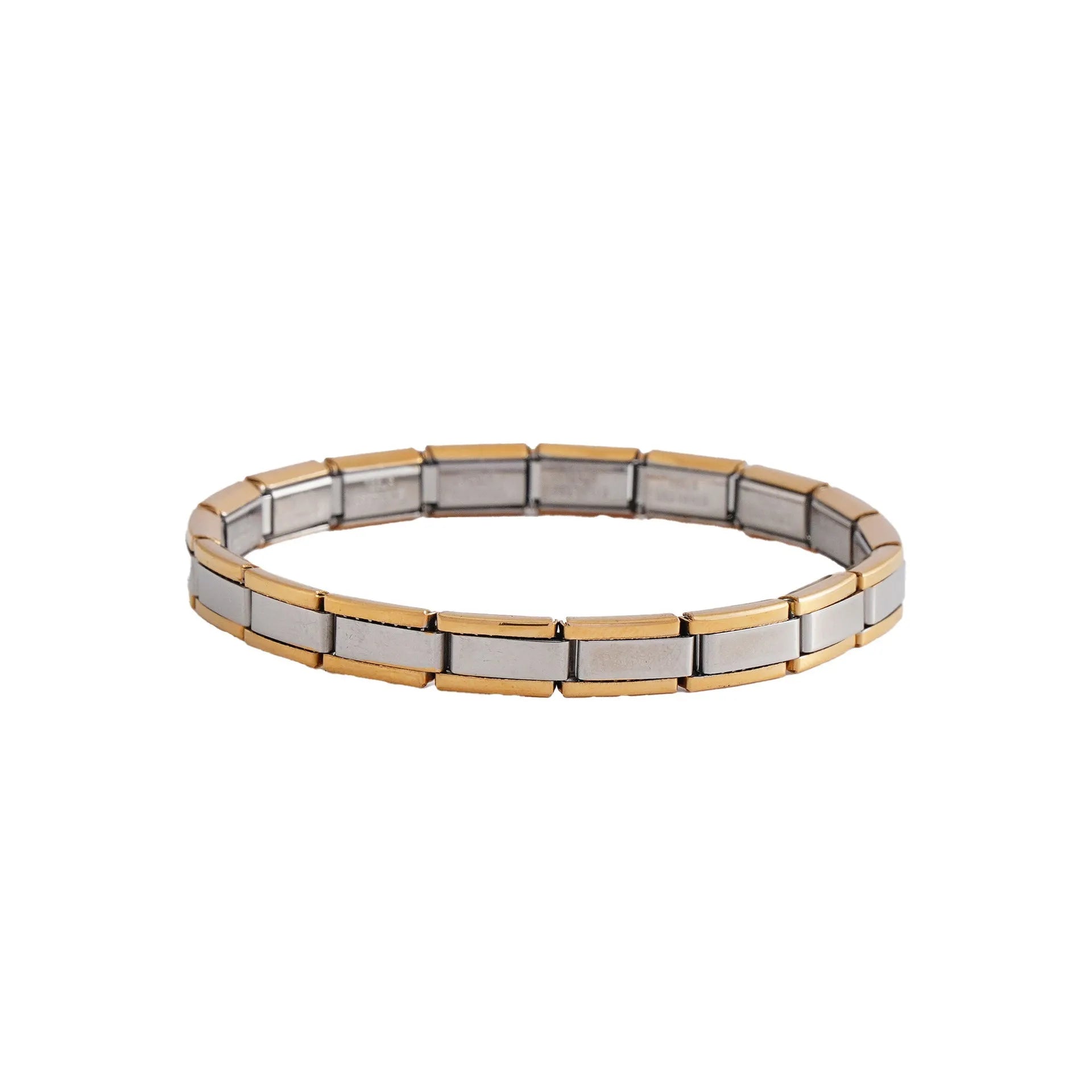 Stainless steel geometric unisex bracelet in steel colour with ring motif