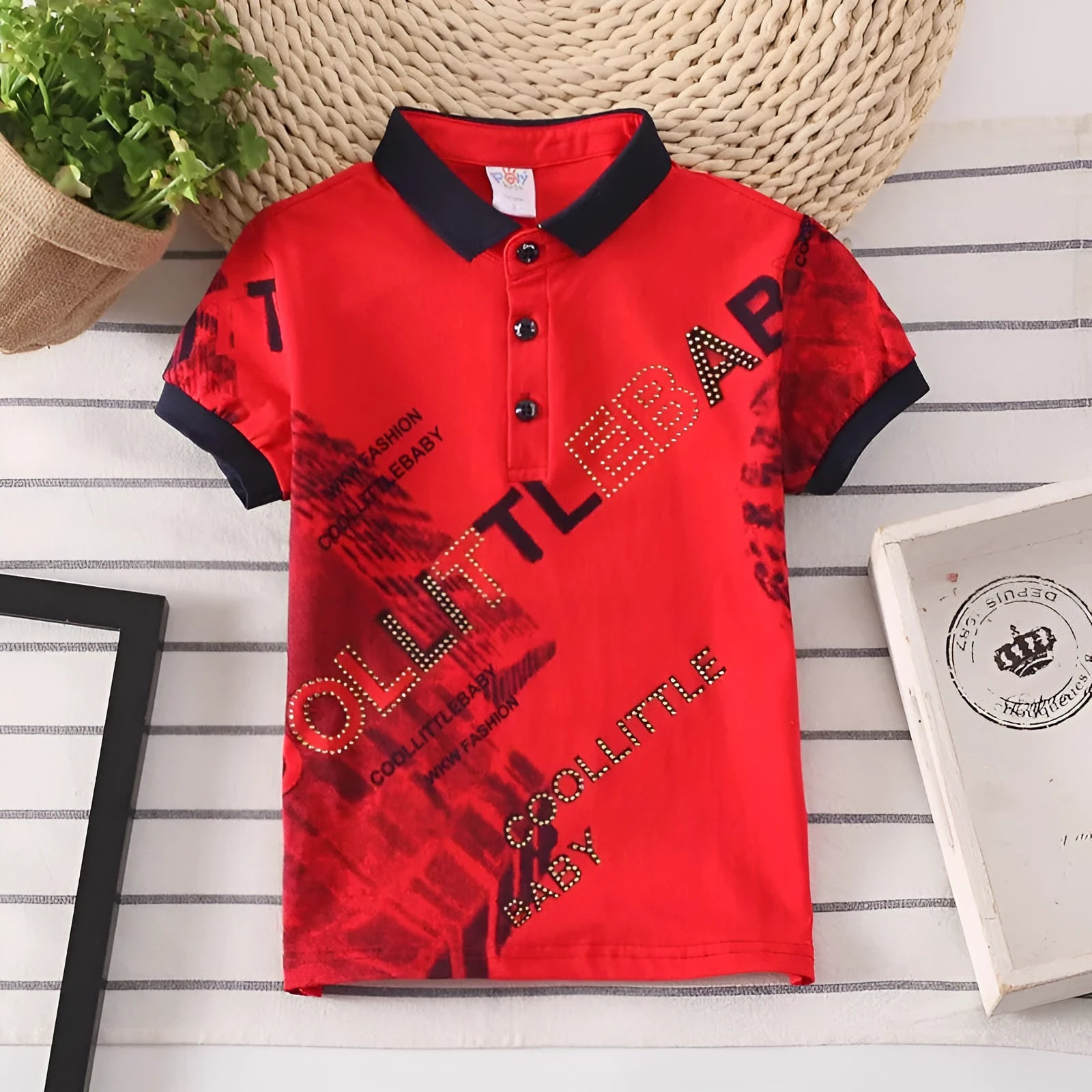Kids boys short sleeve cotton shirt with lapel collar in solid colours