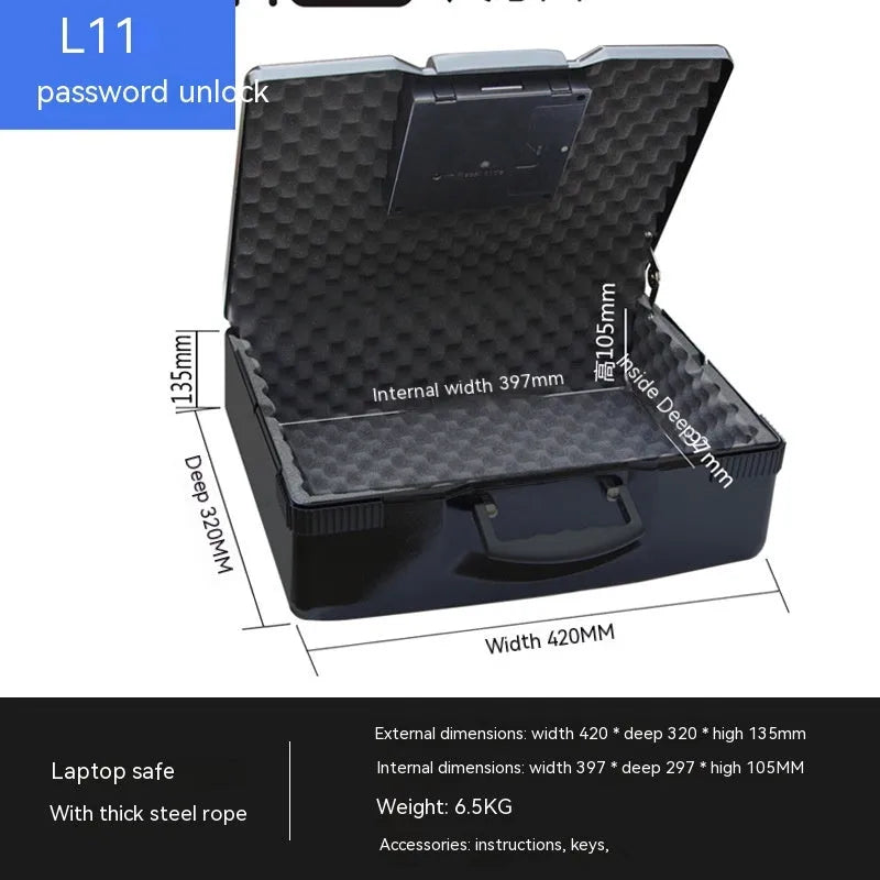 Small black portable safe with mechanical combination dial lock