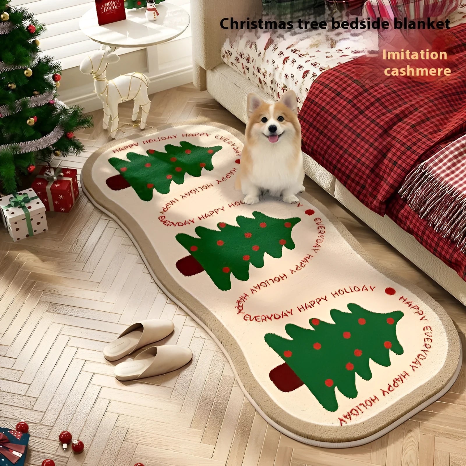 Christmas imitation cashmere carpet decoration with alien shape and botanical festive patterns