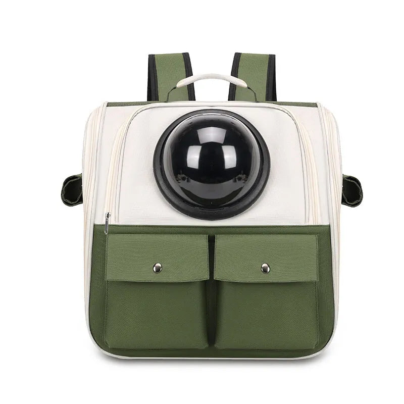 Cat space capsule backpack in solid colour, polyester, for cats up to 7kg, portable pet carrier