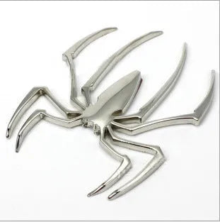 Zinc alloy 3D metal spider car sticker in gold, silver, black, and red colours.