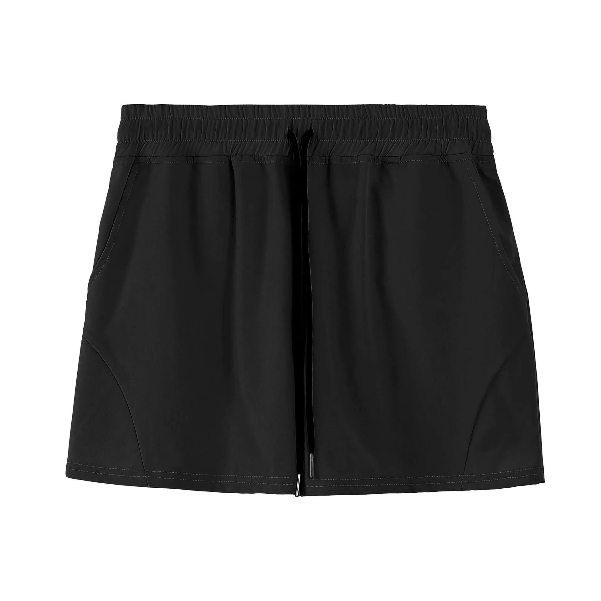 Men's grey thin polyester basketball shorts with an elastic waistband on a white background