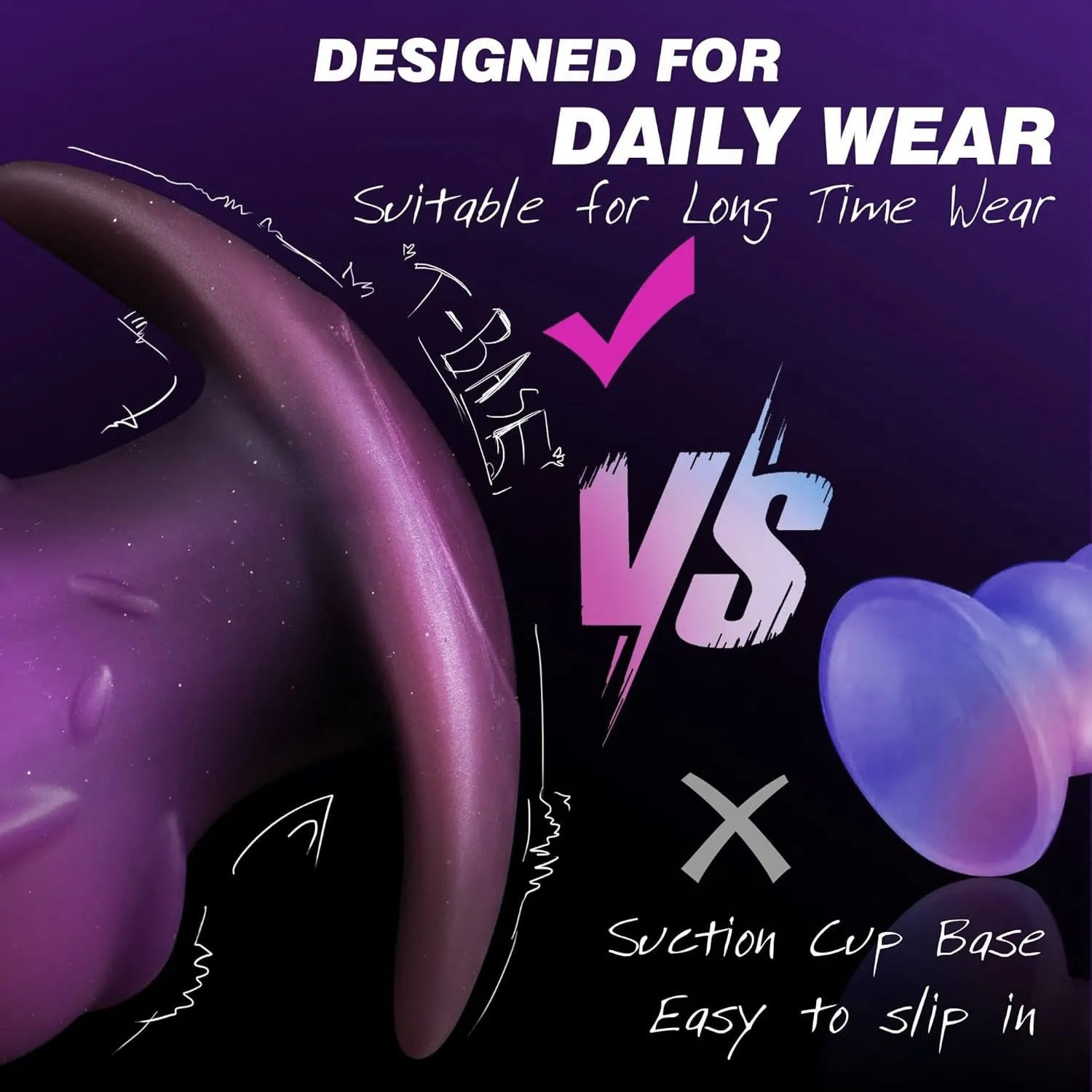Unisex adult silicone masturbator in black, gold, or purple, shown in sizes S, M, L, and XL.