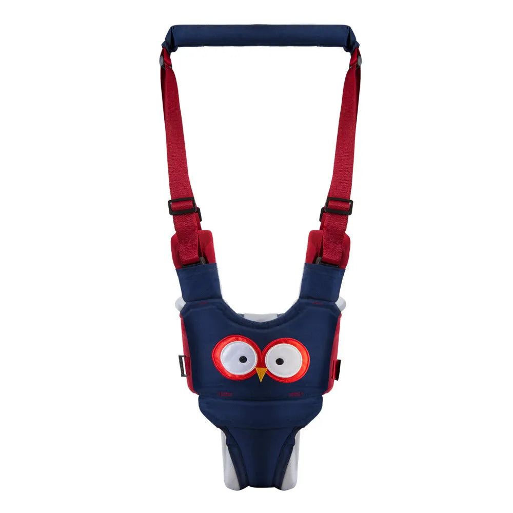Baby walking harness belt with adjustable straps and removable crotch support in blue colour