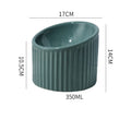 Ceramic elevated cat bowl in green colour with tilted design for anti-vomit feeding