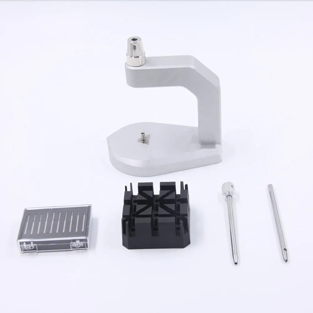 Silver professional press strap removal tool made of tool steel for watch and electronics repair.