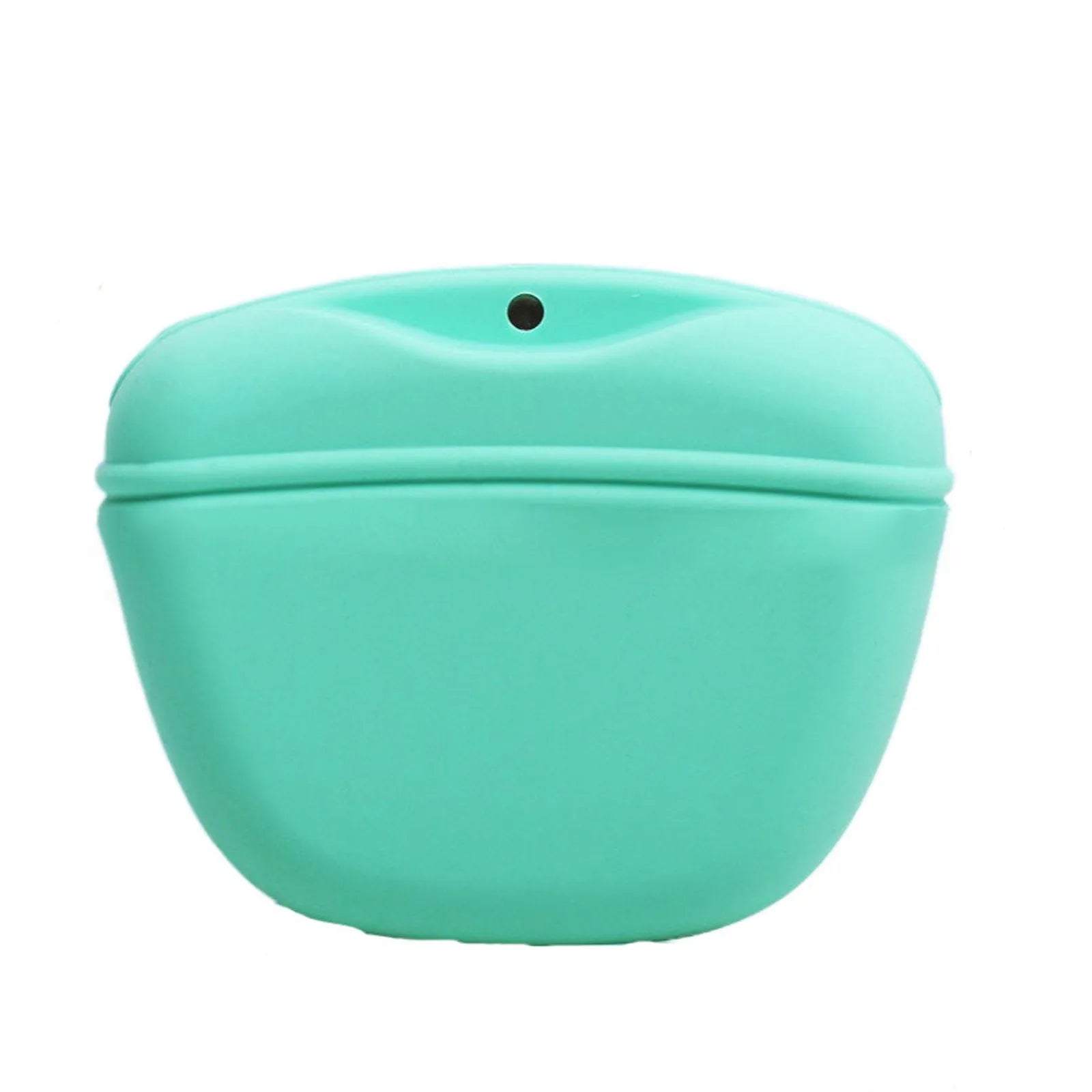 A silicone dog training treat pouch with a clip and magnetic closure, shown in one of six colour options.