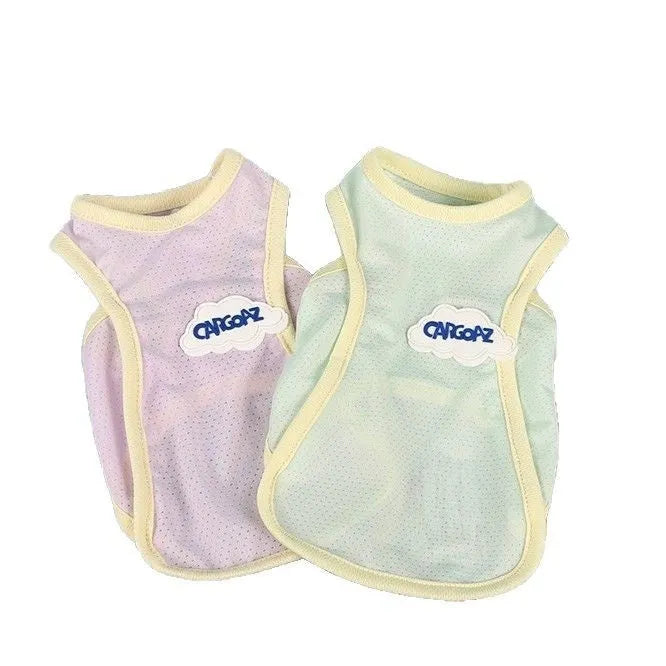 Grass green anti-lint summer vest for a cat on a white background