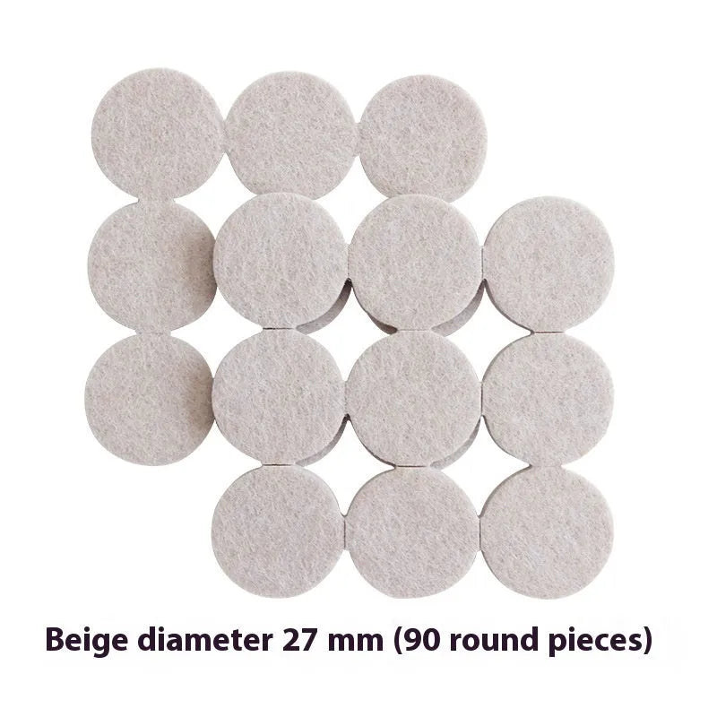 Beige plastic furniture protection pads in round and square shapes with multiple size options