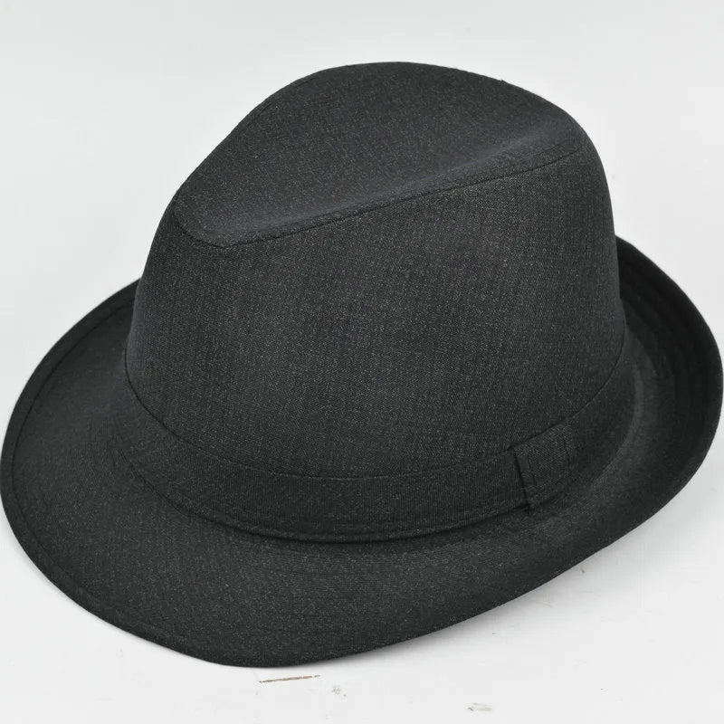 Men's thickened fedora hat shown in classic colours with size options from 57 to 60 centimetres.