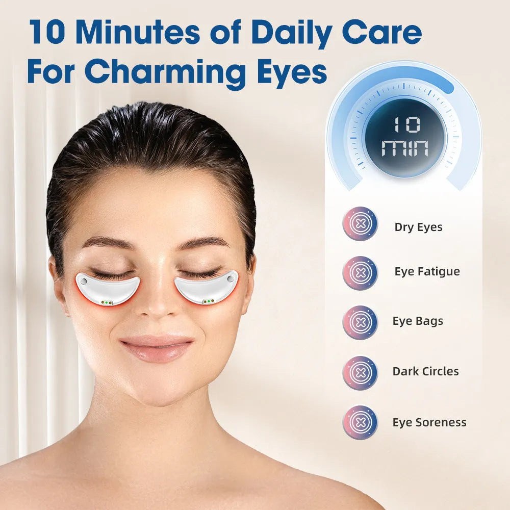 White wireless red light eye and face massager with EMS function and two-in-one design