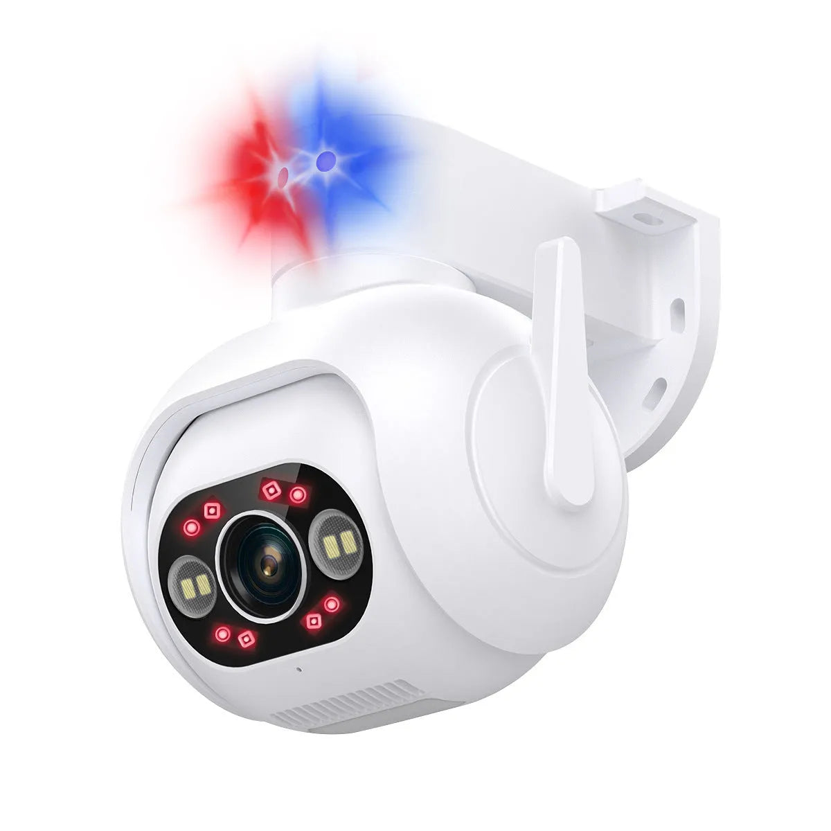 White smart colour night vision security camera with 4mm lens on wall mount bracket