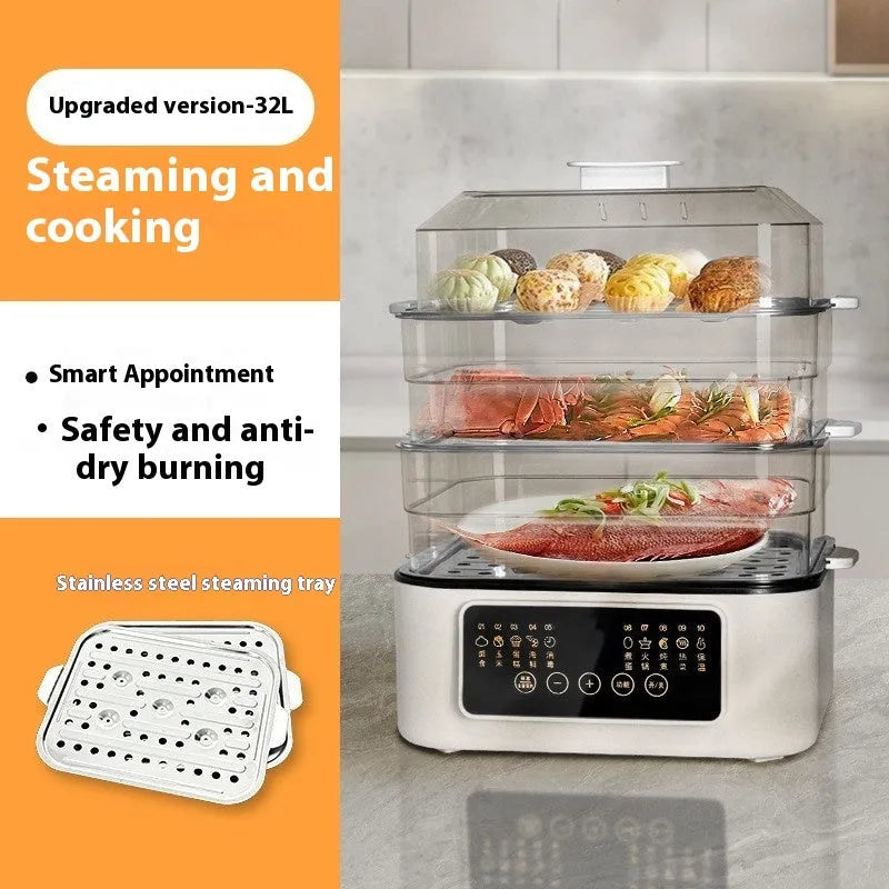 28L stainless steel electric food steamer with PP inner liner and steaming rack