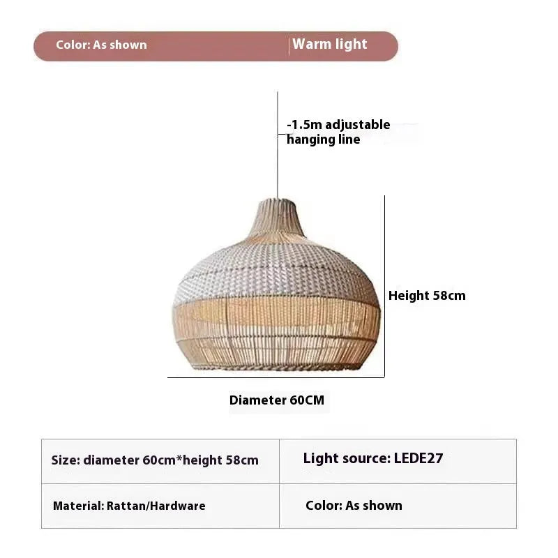 Rattan Silent Wind design chandelier with 60cm diameter, pastoral Southeast Asian style.