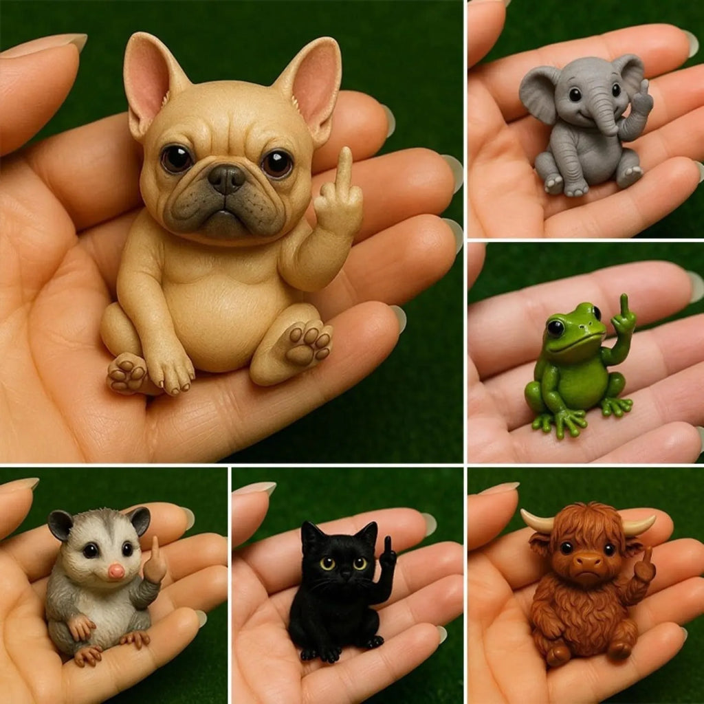 Mini resin animal vertical middle finger doll ornament in chosen animal design