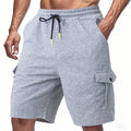Men's heavy loose cargo shorts in terry fabric with multiple pockets in light grey colour
